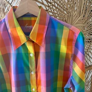 NWT Vintage Rainbow Plaid Button Up Blouse 🌈
